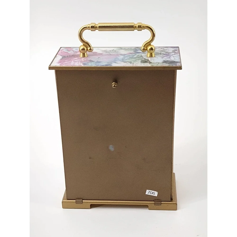 Bulova Quartz Mantel Clock Floral Pattern Gold Tone Roman Numerals working